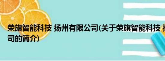 荣旗智能科技 扬州有限公司(关于荣旗智能科技 扬州有限公司的简介)