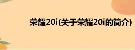 荣耀20i(关于荣耀20i的简介)