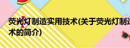 荧光灯制造实用技术(关于荧光灯制造实用技术的简介)