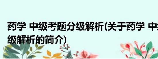 药学 中级考题分级解析(关于药学 中级考题分级解析的简介)