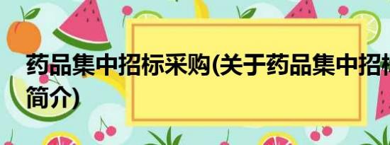 药品集中招标采购(关于药品集中招标采购的简介)