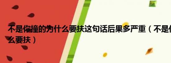 不是你撞的为什么要扶这句话后果多严重（不是你撞的为什么要扶）