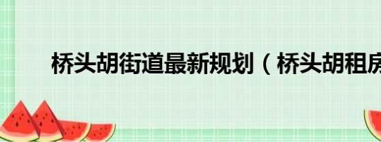 桥头胡街道最新规划（桥头胡租房）