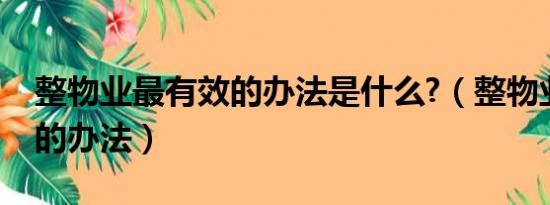 整物业最有效的办法是什么?（整物业最有效的办法）