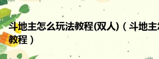 斗地主怎么玩法教程(双人)（斗地主怎么玩法教程）