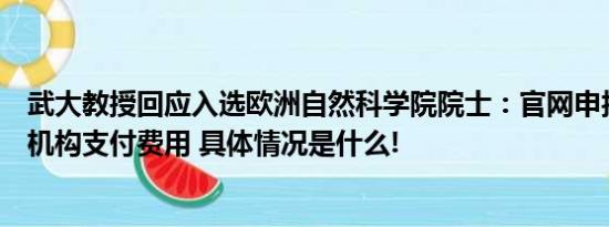 武大教授回应入选欧洲自然科学院院士：官网申报未向代理机构支付费用 具体情况是什么!