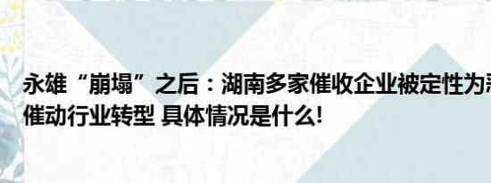 永雄“崩塌”之后：湖南多家催收企业被定性为恶势力集团催动行业转型 具体情况是什么!