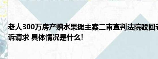 老人300万房产赠水果摊主案二审宣判法院驳回老人亲属上诉请求 具体情况是什么!