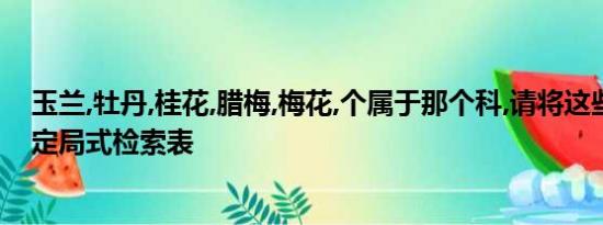 玉兰,牡丹,桂花,腊梅,梅花,个属于那个科,请将这些科编入一定局式检索表