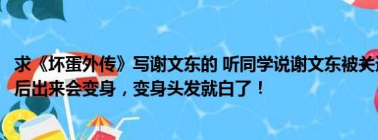 求《坏蛋外传》写谢文东的 听同学说谢文东被关进监狱，然后出来会变身，变身头发就白了！