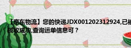 【京东物流】您的快递JDX001202312924,已被京东小哥揽收成功,查询运单信息可？