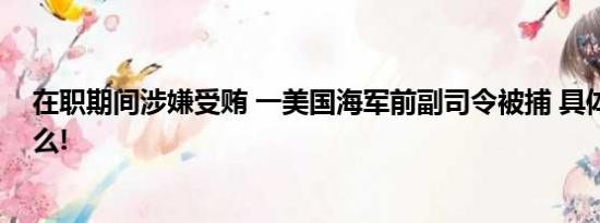 在职期间涉嫌受贿 一美国海军前副司令被捕 具体情况是什么!