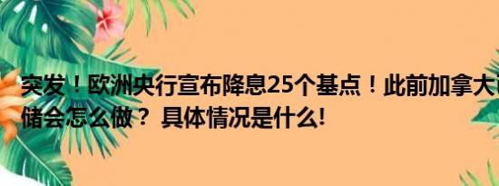 突发！欧洲央行宣布降息25个基点！此前加拿大已降息美联储会怎么做？ 具体情况是什么!