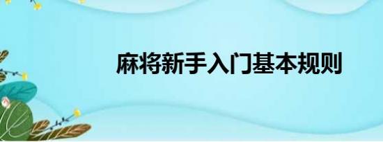 麻将新手入门基本规则