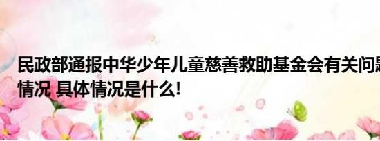 民政部通报中华少年儿童慈善救助基金会有关问题调查处理情况 具体情况是什么!