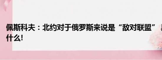 佩斯科夫：北约对于俄罗斯来说是“敌对联盟” 具体情况是什么!