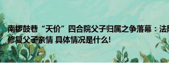 南锣鼓巷“天价”四合院父子归属之争落幕：法院判决希望修复父子亲情 具体情况是什么!