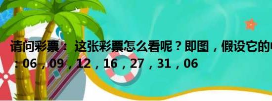 请问彩票： 这张彩票怎么看呢？即图，假设它的中奖号码是：06，09，12，16，27，31，06