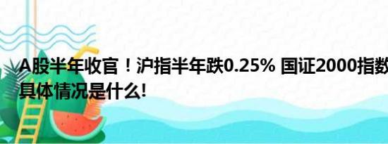 A股半年收官！沪指半年跌0.25% 国证2000指数跌近20% 具体情况是什么!