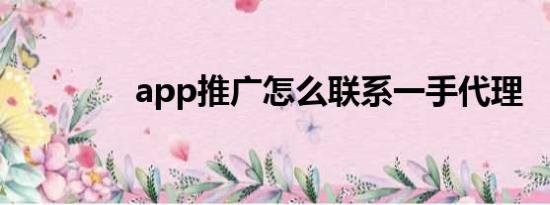 app推广怎么联系一手代理