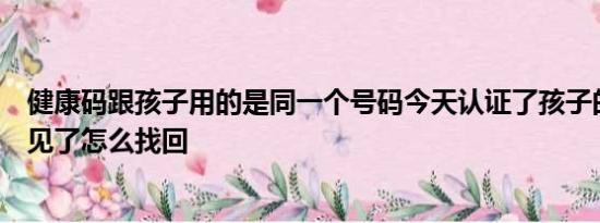 健康码跟孩子用的是同一个号码今天认证了孩子的健康码不见了怎么找回