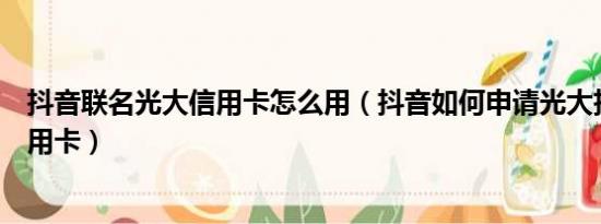 抖音联名光大信用卡怎么用（抖音如何申请光大抖音联名信用卡）