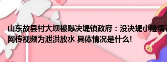 山东故县村大坝被曝决堤镇政府：没决堤小险情已处置完毕网传视频为泄洪放水 具体情况是什么!