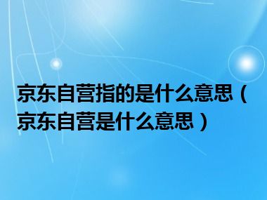 京东自营指的是什么意思（京东自营是什么意思）