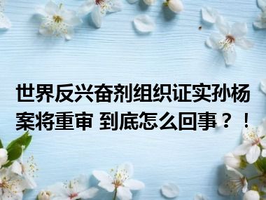 世界反兴奋剂组织证实孙杨案将重审 到底怎么回事？！