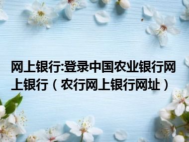 网上银行:登录中国农业银行网上银行（农行网上银行网址）