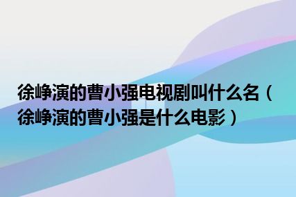 徐峥演的曹小强电视剧叫什么名（徐峥演的曹小强是什么电影）