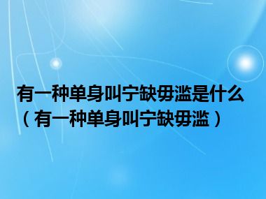 有一种单身叫宁缺毋滥是什么（有一种单身叫宁缺毋滥）