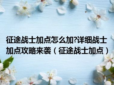 征途战士加点怎么加?详细战士加点攻略来袭（征途战士加点）