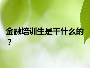 金融培训生是干什么的？