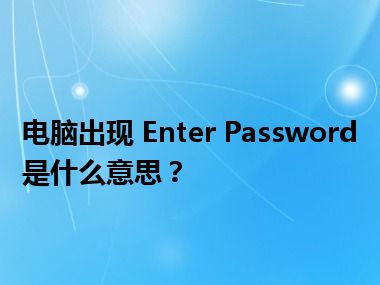 电脑出现 Enter Password是什么意思？