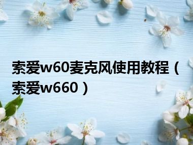 索爱w60麦克风使用教程（索爱w660）