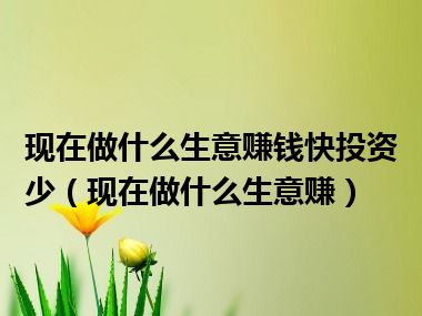 现在做什么生意赚钱快投资少（现在做什么生意赚）