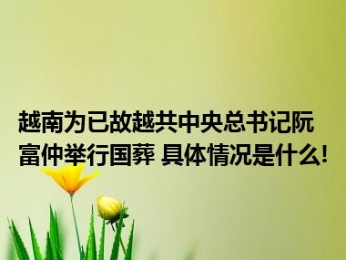 越南为已故越共中央总书记阮富仲举行国葬 具体情况是什么!