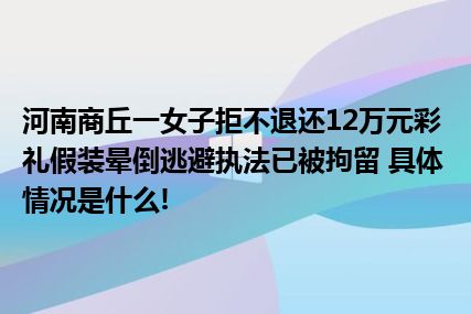 河南商丘一女子拒不退还12万元彩礼假装晕倒逃避执法已被拘留 具体情况是什么!