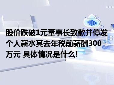 股价跌破1元董事长致歉并停发个人薪水其去年税前薪酬300万元 具体情况是什么!