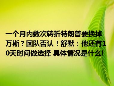 一个月内数次转折特朗普要换掉万斯？团队否认！舒默：他还有10天时间做选择 具体情况是什么!