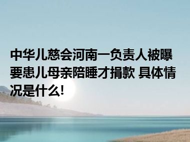 中华儿慈会河南一负责人被曝要患儿母亲陪睡才捐款 具体情况是什么!