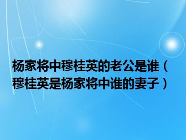 杨家将中穆桂英的老公是谁（穆桂英是杨家将中谁的妻子）