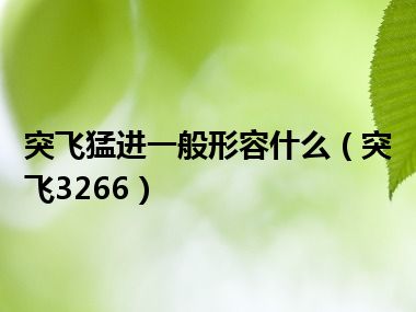 突飞猛进一般形容什么（突飞3266）