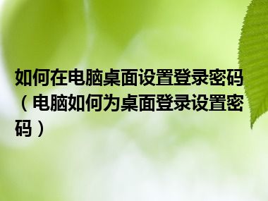 如何在电脑桌面设置登录密码（电脑如何为桌面登录设置密码）