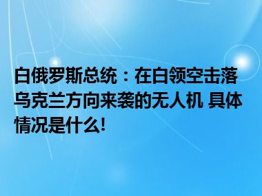 白俄罗斯总统：在白领空击落乌克兰方向来袭的无人机 具体情况是什么!