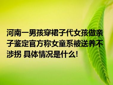 河南一男孩穿裙子代女孩做亲子鉴定官方称女童系被送养不涉拐 具体情况是什么!