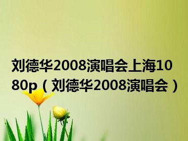 刘德华2008演唱会上海1080p（刘德华2008演唱会）