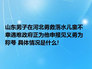 山东男子在河北勇救落水儿童不幸遇难政府正为他申报见义勇为称号 具体情况是什么!