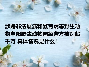 涉嫌非法展演和繁育虎等野生动物阜阳野生动物园经营方被罚超千万 具体情况是什么!